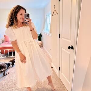 BY FLOW White Cotton Puff Sleeve Maxi Dress S/M